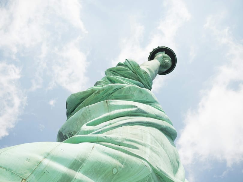 Low shot of Lady of Liberty monument