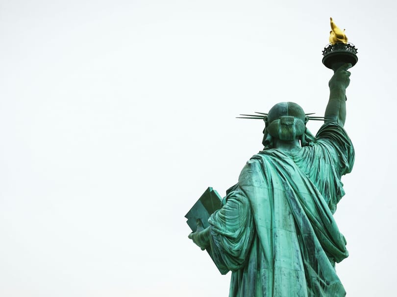 Shot of the back of Statue of Liberty monument in NYC