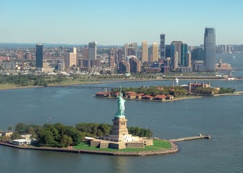 Statue of Liberty seen from helicopter