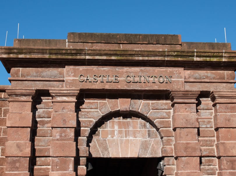 Close up of Castle Clinton sign during Statue of Liberty and Ellis Island Tour