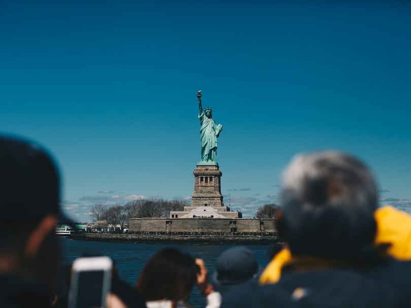 View of the Statue of Liberty from the ferry to Liberty Island