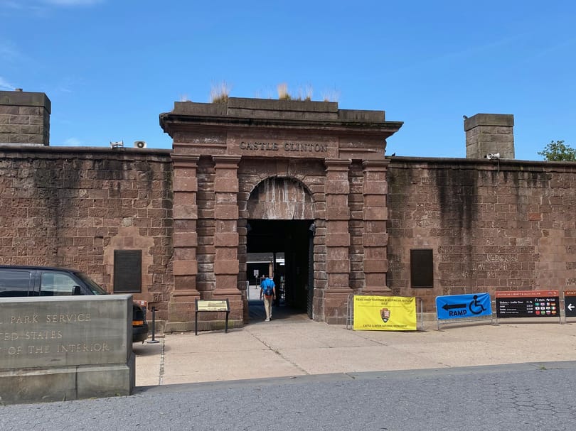 Entrance to Castle Clinton in Battery Park, where visitors can buy Statue of Liberty ferry tickets
