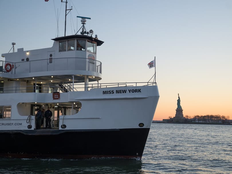 Ferry in New York Harbor with the Statue of Liberty in the background