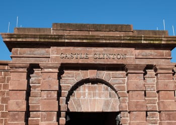 Close up of Castle Clinton sign during Statue of Liberty and Ellis Island Tour