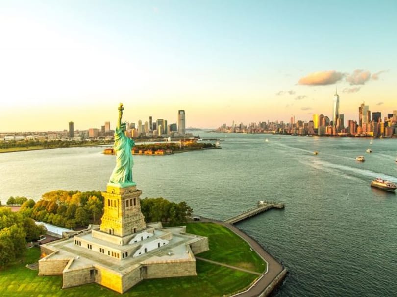 Statue of Liberty from drone