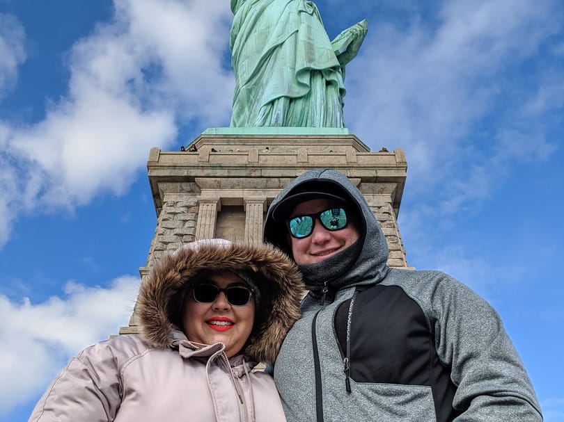 Group visiting the Statue of Liberty