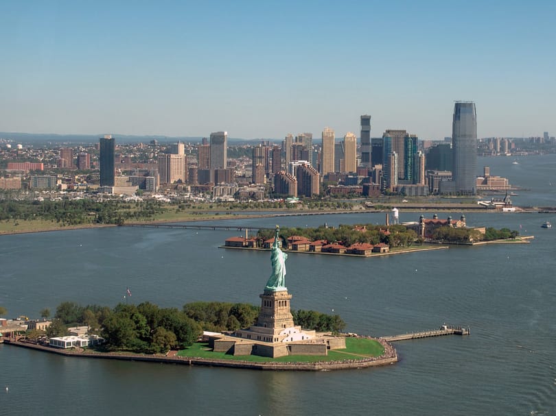 Aerial view of Liberty and Ellis islands