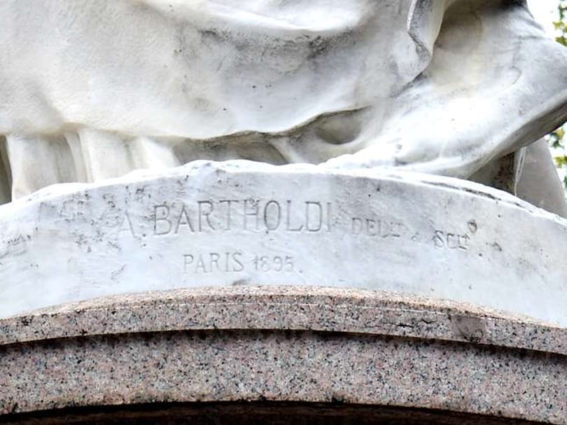 Bartholdi's name carved beneath the Strassburger Denkmal in Basel