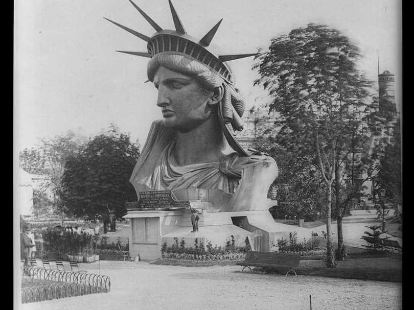 Statue of Liberty head displayed at the 1878 Paris Universal Exposition