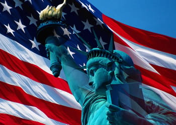 Statue of Liberty with American Flag