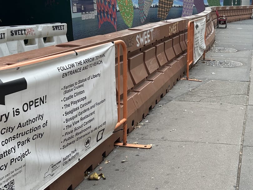 Barricade and signs near Battery Park