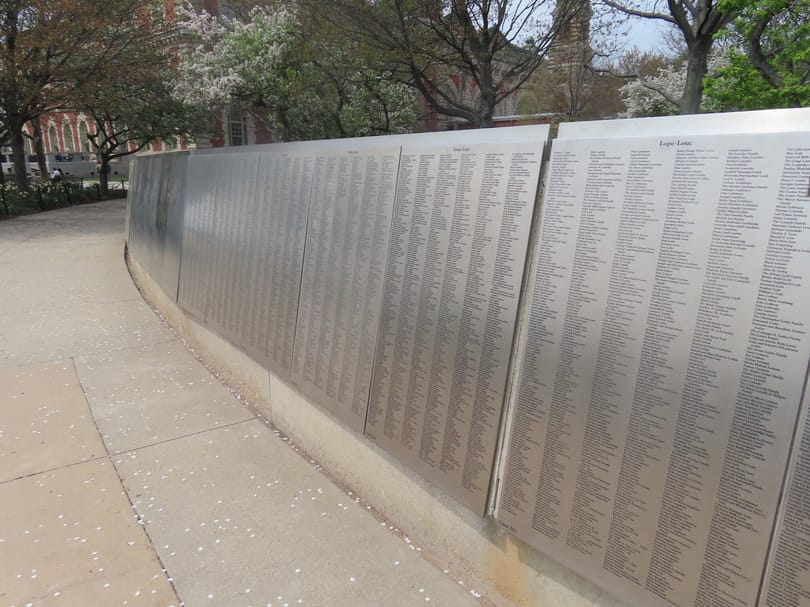 Names engraved on the American Immigrant Wall of Honor at Ellis Island