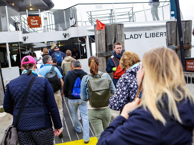 Boarding the ferry at the statue of liberty
