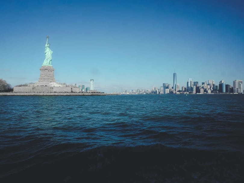 Statue of Liberty with the Manhattan skyline in the background