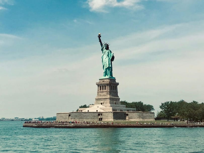 Landscape shot of Statue of Liberty monument