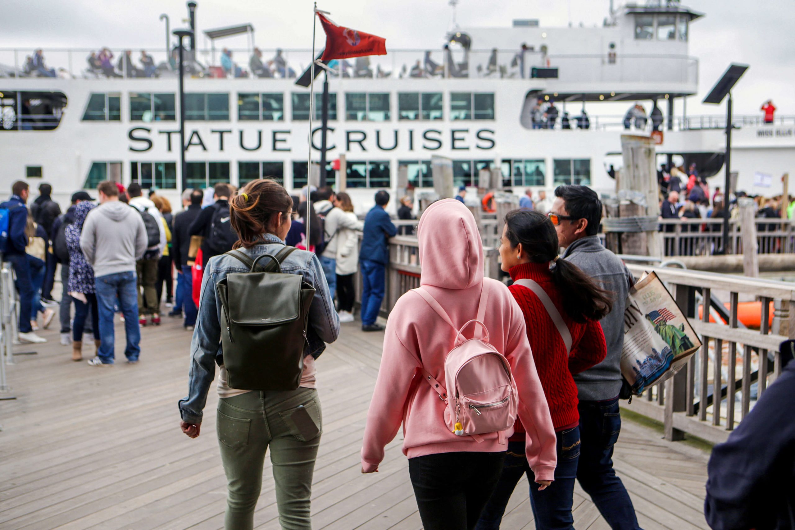 Crowds on the Statue of Liberty Ferry