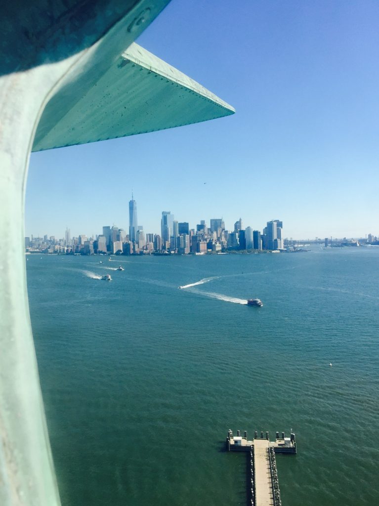 View from Liberty pedestal looking towards Lower Manhaten, Brooklyn to the  right.