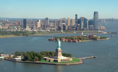 Statue of Liberty seen from helicopter