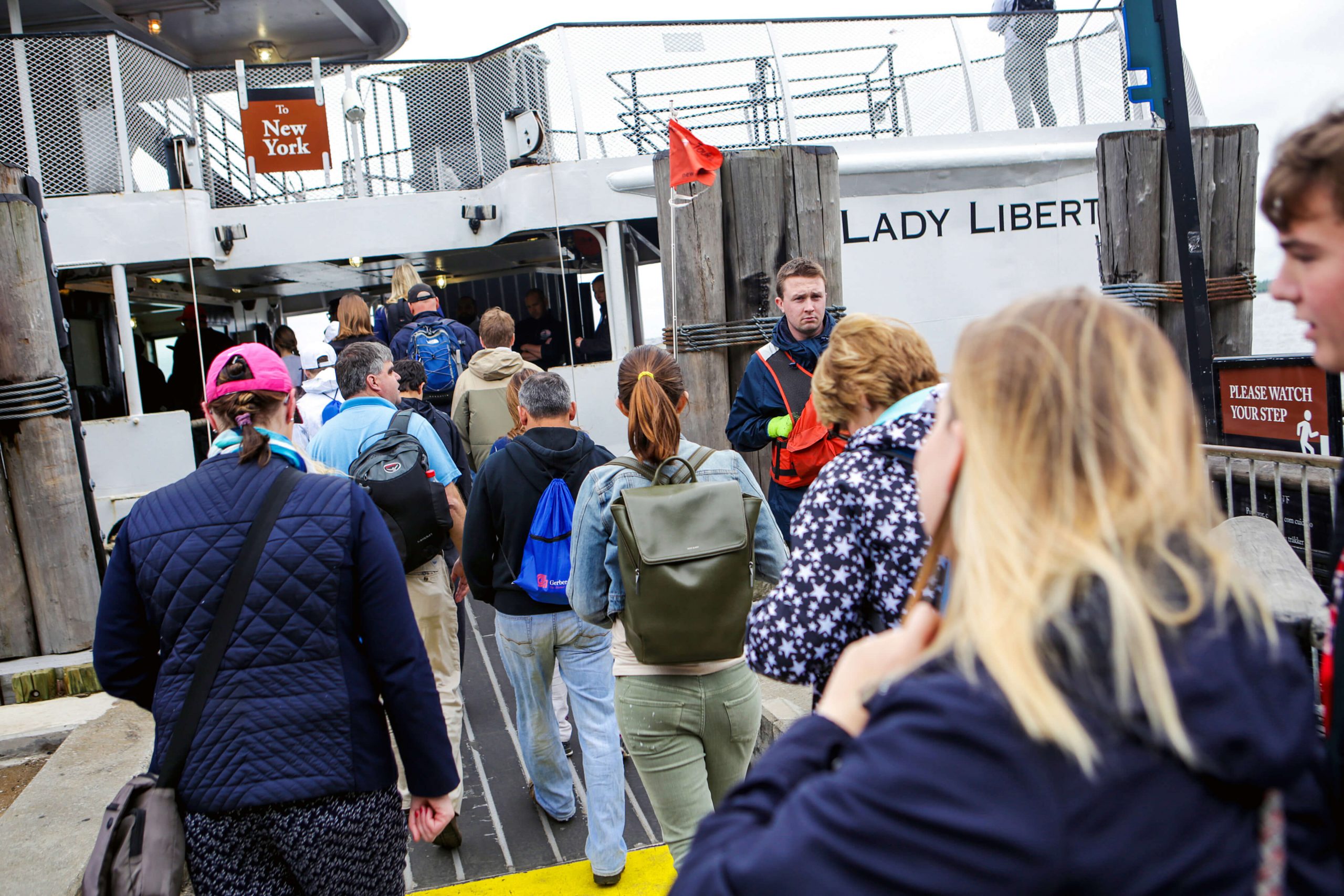 Boarding the ferry at the statue of liberty