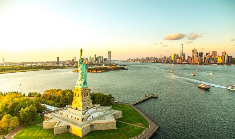 Statue of Liberty from drone