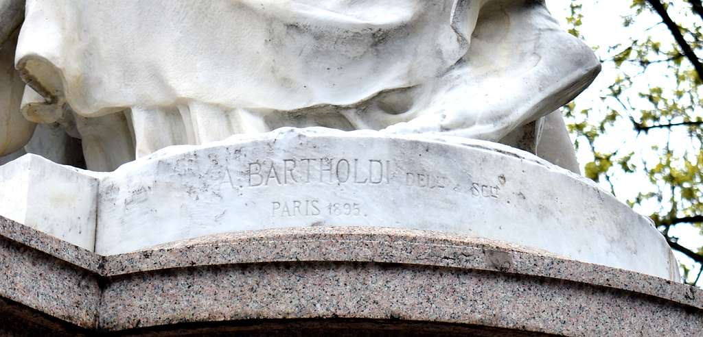 Bartholdi's name carved beneath the Strassburger Denkmal in Basel