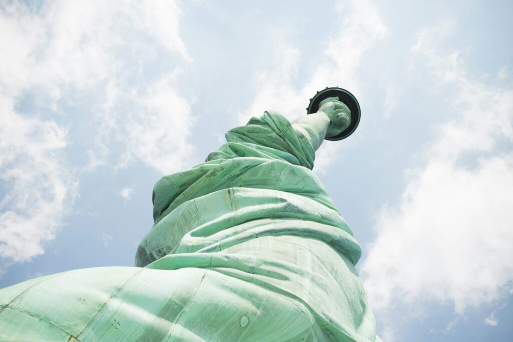 Low shot of Lady of Liberty monument