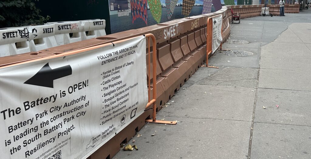 Barricade and signs near Battery Park