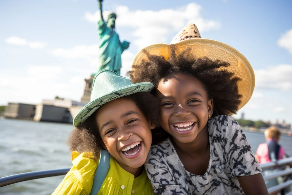 Kids on the statue of liberty ferry