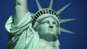 closeup of the statue of libertys face
