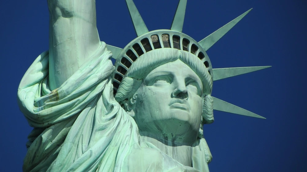 closeup of the statue of libertys face